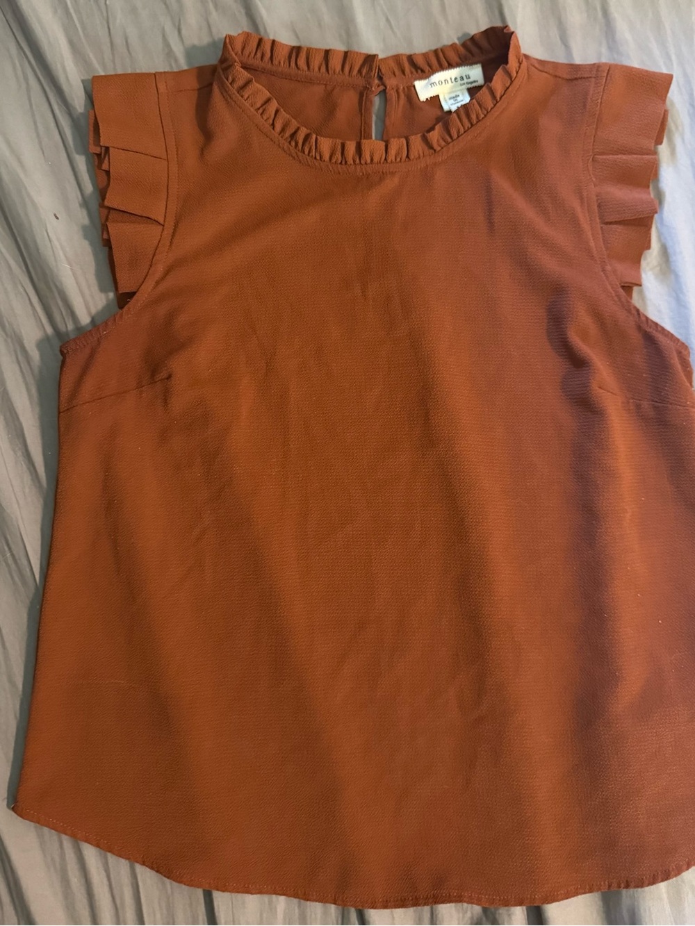 Monteau Rust Ruffle-Neck Blouse - Picture 2 of 8